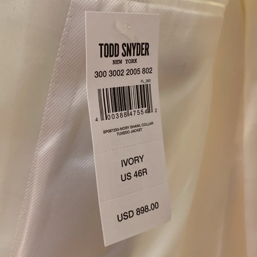 Todd Snyder Ivory Shawl Collar Tuxedo Jacket Sz 46R. NWT See Pictures.